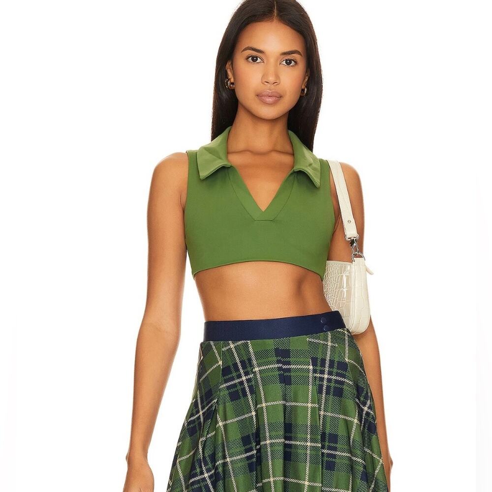 WeWoreWhat Olive Green Collared Crop Top